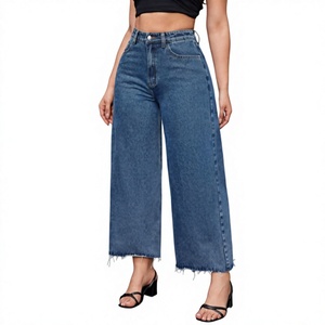 Stylish <b>Women's</b> Plus Size Blue Denim Pants Wide Leg High Waist Casual Breathable Eco-Friendly Quick Dry Loose Fit Washed - Product Image 1