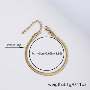 Bracelet double couche avec chaîne à lames et chaîne serpent ronde |   Acier inoxydable plaqué or 18K PVD |   Ajustable 17cm + 5cm |   Hypoallergénique - Product Image 4