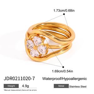 Light Luxury 18K Gold Plated <b>Diamond</b>-set Stainless Steel <b>Ring</b> Set EU/US Cross-border - Product Image 1