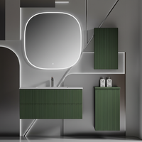 Perlengkapan Kamar Mandi Modern, Kabinet Dinding, Meja Rias dengan Laci, Meja Batu Slate dengan Wastafel dan Set Cermin LED