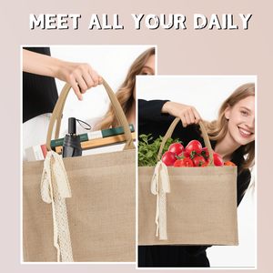 Sacs de courses en toile de <span class=keywords><strong>jute</strong></span> réutilisables personnalisés à faire soi-même en gros, cadeaux de mariage de demoiselle d'honneur de Noël, sacs fourre-tout en <span class=keywords><strong>jute</strong></span> avec ruban - Product Image 5