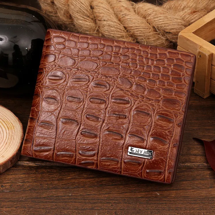 Large capacity Crocodile pattern men's short wallet business casual wallet PU leather purse wallet for men