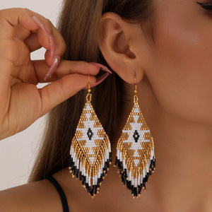 Go2boho pendientes hechos a mano para mujer Retro étnico bohemio elegante exagerado alegoría patrón diamante colgante moda alto sentido - Product Image 4