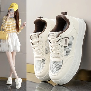 Zapatillas Deportivas para Mujer, Blancas, con Cordones, Malla Transpirable, Suela Gruesa, Versátiles, Modernas, Estilo Skate, Casuales - Product Image 4