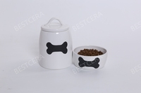BESTCERA nouveauté pot de stockage d'aliments pour animaux de compagnie en céramique biscuit récipient alimentaire avec couvercle pot à friandises en céramique pour chiens et chats