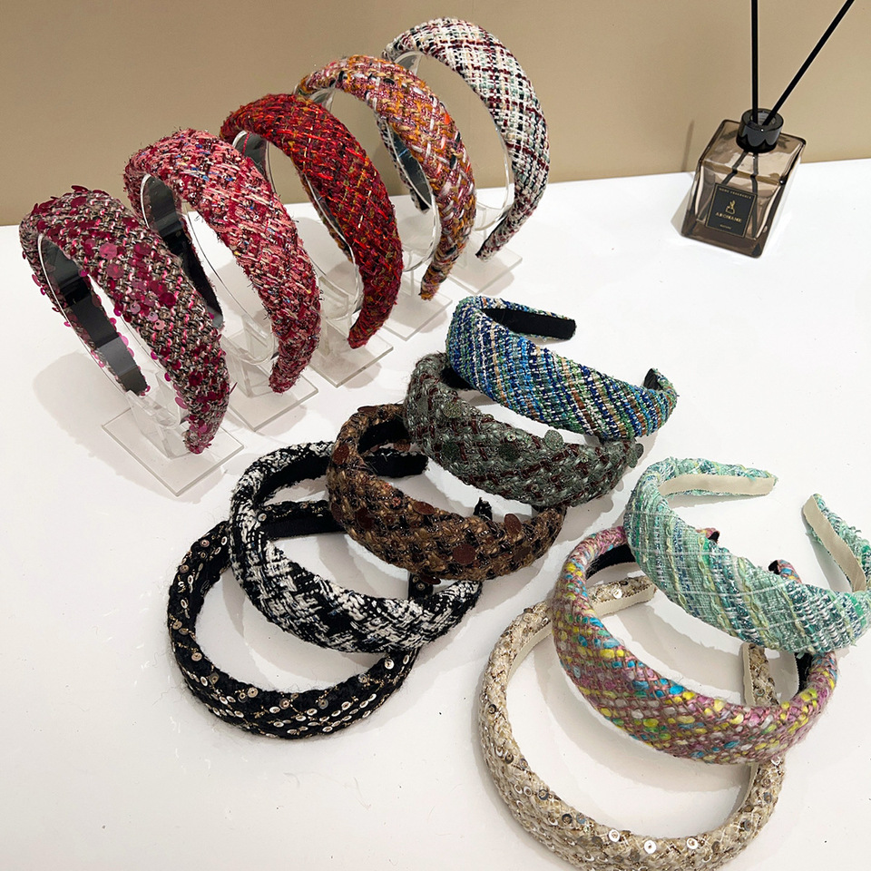 Lrtou Wholesale Latest Winter Hair Accessories Sequin Headbands Face Wash Wide Headband Knitted Headband For Women