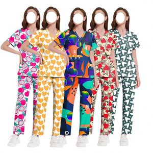 Nouveaux ensembles d'uniformes médicaux pour femmes imprimés de dessins animés avec pantalon droit – Tenues confortables pour infirmières et médecins - Product Image 2