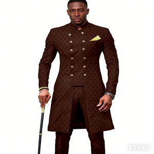 2025 Yeni Erkek Takımları Slim Fit Afrika İş Düğün Smokini Özel Dikim Moda Dik Yaka Blazer Pantolon 2 Parça Set - Product Image 1