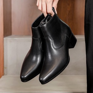 2026 New Winter-Spring Men's Leather Short Boots Pointed Toe High Top Top Layer Cowhide High Heel Boots men's shoes - Product Image 2