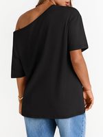 T-shirts décontractés pour femmes en gros, épaules dénudées, manches courtes, couleur unie, écologiques, respirants, tendance, logo, coupe ample