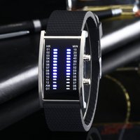Jam Tangan Digital Pria LED Biru Baris Ganda Tali Silikon Olahraga