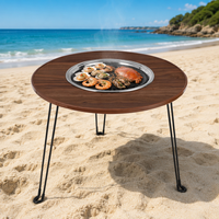 Table de foyer extérieur multifonctionnelle avec barbecue, chauffage au bois pour jardin, patio, pique-nique et fête