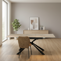 Table à manger extensible en verre trempé avec plateau en céramique et pieds en métal faits à la main, style moderne et luxueux, fabrication chinoise sur mesure pour la maison