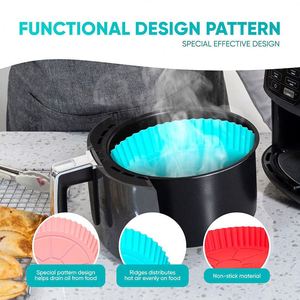 Revêtements réutilisables en silicone ronds pour friteuse à air avec poignées - Résistants à la chaleur, antiadhésifs, alternative au papier sulfurisé pour la cuisine - Product Image 4