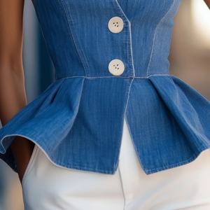 Chaleco de Verano para Mujer, Diseño OEM, Chaqueta sin Mangas con Botones, Camisa Vaquera con Corte Acampanado - Product Image 4