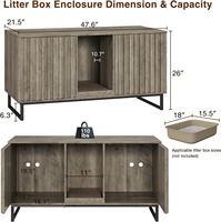 Meuble moderne en bois de noyer cannelé pour litière de chat dissimulée pour 2 chats - Écologique, durable et résistant aux rayures