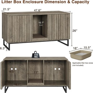 Modern Wooden Walnut Fluted Hidden Cat <strong>Litter</strong> <strong>Box</strong> <strong>Furniture</strong> for 2 Cats-Eco-Friendly Durable Scratch-Resistant - Product Image 6