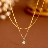 Collier Emotionnel en Argent Sterling 925, Chaîne Câble Double Couche avec Zircon Cubique Rond Plaqué Or 14K