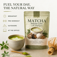 Latte au Matcha avec Adaptogènes pour le Petit-Déjeuner, Avant l'Entraînement, en Extérieur, au Bureau, pour les Consommateurs d'Aliments Naturels