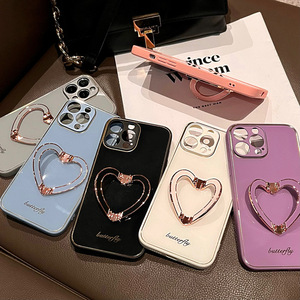 2022 nuova custodia per telefono in TPU placcato in <span class=keywords><strong>oro</strong></span> con supporto per cuore amore per <span class=keywords><strong>iPhone</strong></span> <span class=keywords><strong>11</strong></span> 12 13 Pro Max - Product Image 2