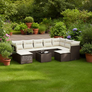 Ensemble de canapés de jardin en rotin brun et blanc crème, mobilier d'extérieur imperméable au design contemporain - Product Image 2