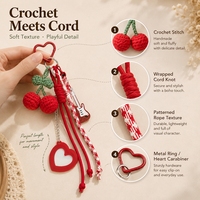 Gehaakt macramé koord, boho chic decoratie, handgeweven breiwerk, fruit rugzak hanger, gehaakte tas charme, sleutelhanger