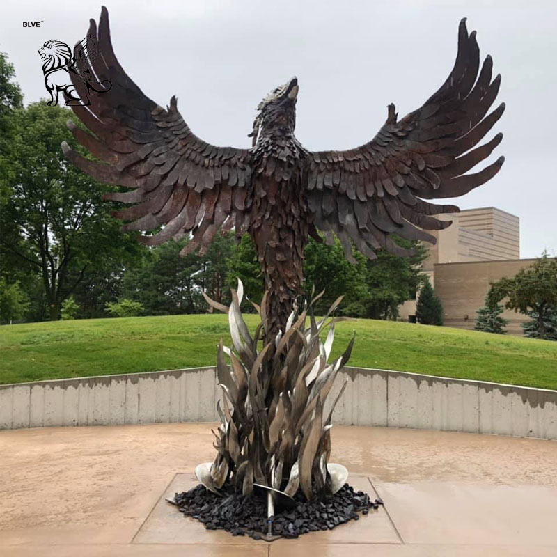 Arte de metal grande Animal legendario estatua de pájaro de cobre estatua de Fénix de bronce fundido