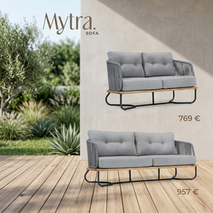 Sofá de Jardín para Exteriores, Tejido con Cuerda, con Asientos Acolchados y Estructura Metálica para Balcón o Terraza - Product Image 2