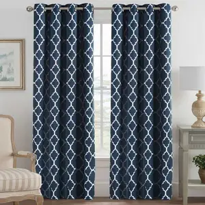 Ring Top Grommet Printed Geometric Blackout Curtain Living Room Small Curtain Room Darkening Thermal Panel Modern Fashion