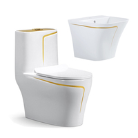 Sanitaires De Luxe Mur Accroché Bassin Porcelaine Une Pièce Wc Noir Or Céramique Salle De Bains Wc Toilette Ensemble