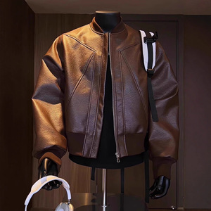 <span class=keywords><strong>Blouson</strong></span> Bomber <span class=keywords><strong>Homme</strong></span> en Similicuir, Col Montant Zippé, Style Moto <span class=keywords><strong>Biker</strong></span>, Veste Décontractée Automne, <span class=keywords><strong>Blouson</strong></span> Aviateur Baseball - Product Image 1