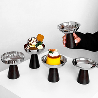 Tazón de Acero Inoxidable SS304 con Base de Madera en Forma de Loto para Servir Postres, Ensaladas y Pudines, Ideal para Fiestas y Restaurantes