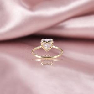 Gioielli personalizzati in oro reale in tinta unita 10K 14K 18K Solitaire VVS diamanti taglio cuore rosa Moissanite anelli da donna - Product Image 6