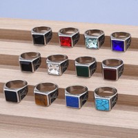 Bague personnalisée en acier inoxydable avec pierre naturelle et motif maçonnique AG, design vintage, pour homme, style hip-hop