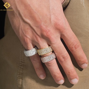 Hot Sale 3Rows Full Pave <b>Men</b> Moissanite <b>Ring</b> Pass Diamond Tester Hip Hop <b>Ring</b> Iced Out Moissnaite <b>Ring</b> - Product Image 2