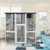 Enclos pour chat en bois massif, résistant aux intempéries, gris, moderne, écologique, 71 pouces, avec 6 plateformes de saut et 2 niches pour la sieste, pour Catio