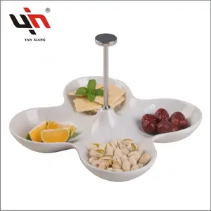 New Design Hotel 4 Section Dessert Plates Porcelain Nuts Snack Bowl Dish White Ceramic Candy Dish Tray For Serving