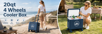 Glacière isotherme 20L/20QT avec roues et poignée télescopique verrouillable pour la plage, le camping et les barbecues