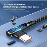 Câble USB C à 90 degrés, 10A, charge rapide, câble de données pour jeux à angle droit, câble de charge USB A vers Type C tressé en nylon