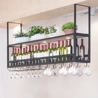 Support mural moderne en fer forgé pour bouteilles et verres à vin avec panneau décoratif