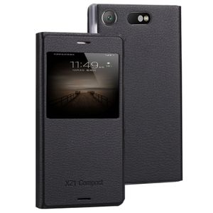 Ventes éclair pour Sony <span class=keywords><strong>Xperia</strong></span> <span class=keywords><strong>XZ1</strong></span> Compact Étui en cuir à rabat horizontal avec texture litchi et affichage de l'identification de l'appelant (Noir) - Product Image 1