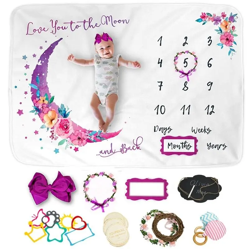 Puntelli per foto con cornice personalizzata flanella baby boy girl mussola coperta spessa neonati coperta mensile Milestone per neonato
