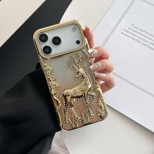Coque de téléphone tendance en carton pailleté motif renne de Noël pour iPhone 16 Plus 17 Air Pro Max, antichoc, protection arrière - Product Image 5