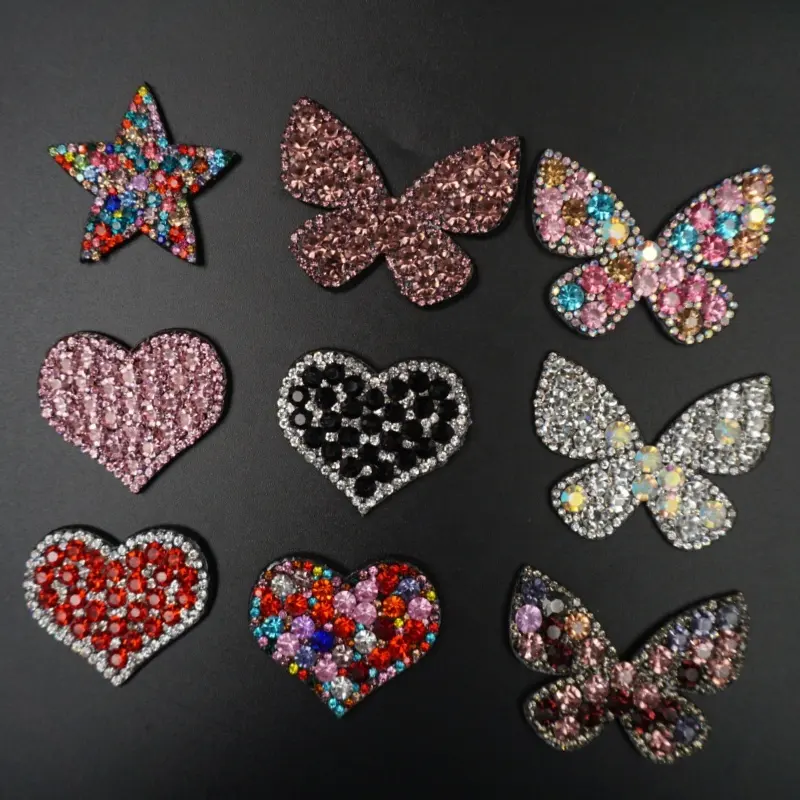 China factory rhinestone applique embroidery fancy crystal beaded strass motif clothing butterfly patch