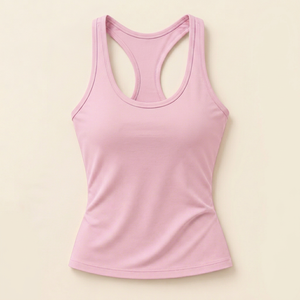 Débardeur décontracté rose pour femme, col rond, tricoté uni, respirant, sportif, avec logo frontal, longueur standard, en jersey de polyester - Product Image 1