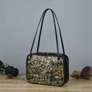 Sac Ando en cuir de vache véritable, sac bandoulière baguette gaufré, sac à main vintage à fermeture éclair pour femme - Product Image 2