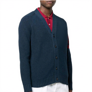 Navy Blue Rib Knit V Neck <b>Cardigan</b> Acrylic Wool Blend Button Down Long Sleeve Outerwear <b>Sweater</b> Custom Design <b>Men's</b> <b>Cardigans</b> - Product Image 1