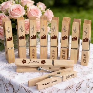 Clip in Legno Naturale Personalizzate, Mollette con Nome Inciso, Clip per Foto, Decorazioni per Matrimoni, Pioli in Legno Fai-da-Te - Product Image 2