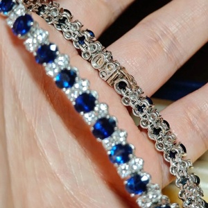 Lab-grown <b>Gemstones</b> <b>Bracelet</b> Sapphire with Lab Diamond Elegant Fine Jewelry Anniversary Custom Gift for Women - Product Image 4