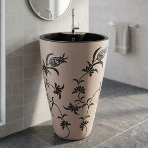 New Design Black and Golden Ceramic One Piece Pedestal Wash Basin for Luxury Bathrooms - Product Image 5
